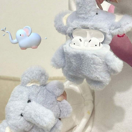 Airpods Case  - Fluffy Cute Plush Elephant Compatible With Airpods 1/2, Airpods Pro, Airpods 3, Airpods Pro (2nd Generation), Airpods 4, For Autumn/Winter